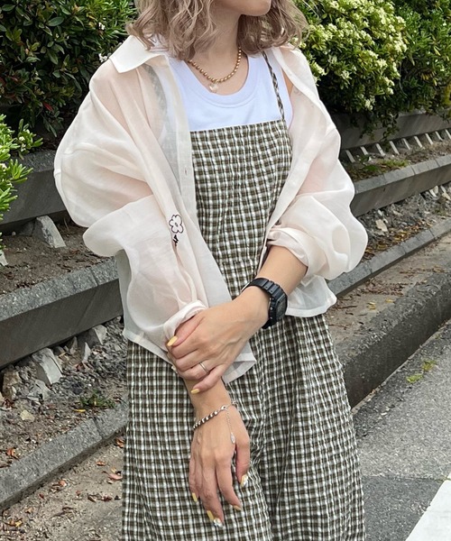 JUNOAH(ジュノア)の「バックリボンチェックロンパース(つなぎ/オールインワン・レディース・ブラウン/グリーン/オレンジ・LARGE/MEDIUM/SMALL)」の4枚目の写真