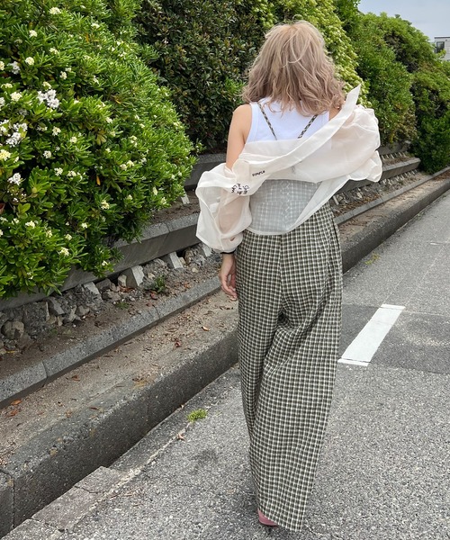 JUNOAH(ジュノア)の「バックリボンチェックロンパース(つなぎ/オールインワン・レディース・ブラウン/グリーン/オレンジ・LARGE/MEDIUM/SMALL)」の5枚目の写真