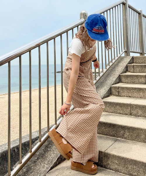 JUNOAH(ジュノア)の「バックリボンチェックロンパース(つなぎ/オールインワン・レディース・ブラウン/グリーン/オレンジ・LARGE/MEDIUM/SMALL)」の9枚目の写真