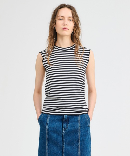GOOD PEOPLE GOOD STITCHING GOOD PRODUCT(グッドピープルグッドスティッチンググッドプロダクト)の「GOOD PEOPLE GOOD STITCHING GOOD PRODUCT for ESTNATION / スムース ノースリーブ(Tシャツ/カットソー・レディース・ブラック系その他/ブラック/ホワイト・FREE)」の3枚目の写真