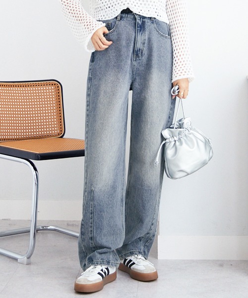 Viola e Viola（ヴィオラエヴィオラ）の「楽ちん細見え　こだわりカーブデニムパンツ（その他パンツ・レディース・ブルー/ネイビー・3L/LL/L/M）」の6枚目の写真