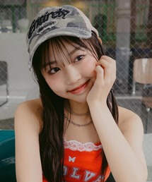 ダメージ刺繍メッシュキャップ