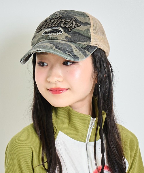 ANAP GｉRL（アナップガール）の「ダメージ刺繍メッシュキャップ（キャップ・キッズ・ブラック/カーキ・FREE）」の6枚目の写真