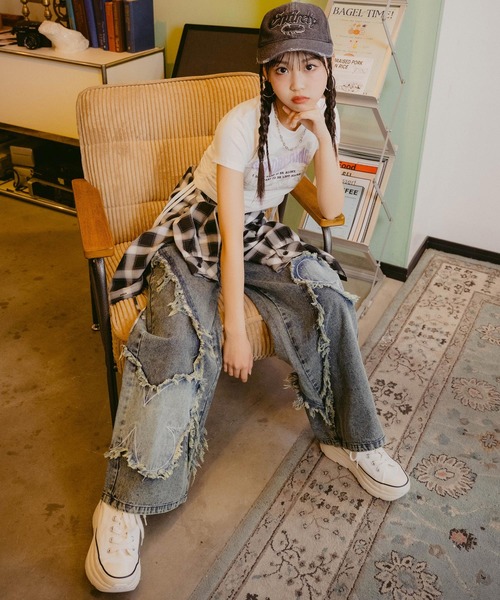 ANAP GｉRL（アナップガール）の「ダメージ刺繍メッシュキャップ（キャップ・キッズ・ブラック/カーキ・FREE）」の11枚目の写真