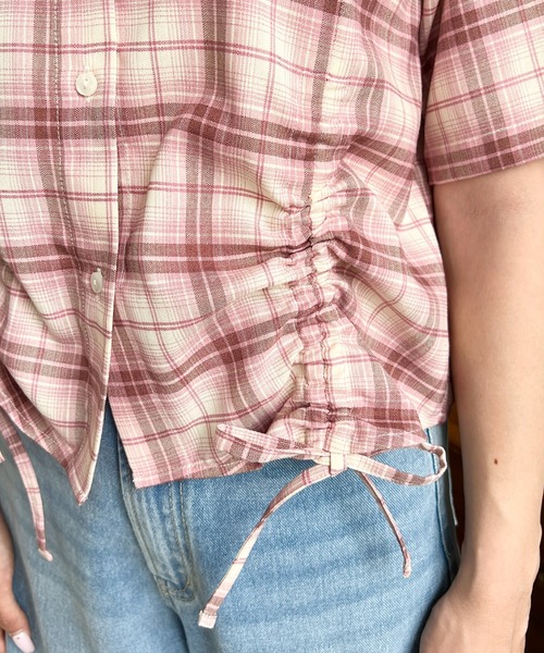 裾ドロストチェックシャツ