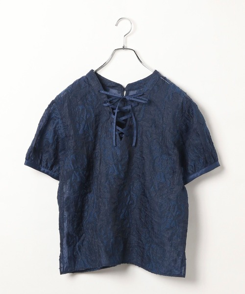 セール】2WAYレースアップブラウス(半袖)（シャツ/ブラウス）｜PAGEBOY