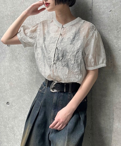 PAGEBOY（ページボーイ）の「2WAYレースアップブラウス(半袖)（シャツ/ブラウス・レディース・ネイビー/ライトベージュ/ブラック/オフホワイト/インディゴブルー・FREE）」の7枚目の写真