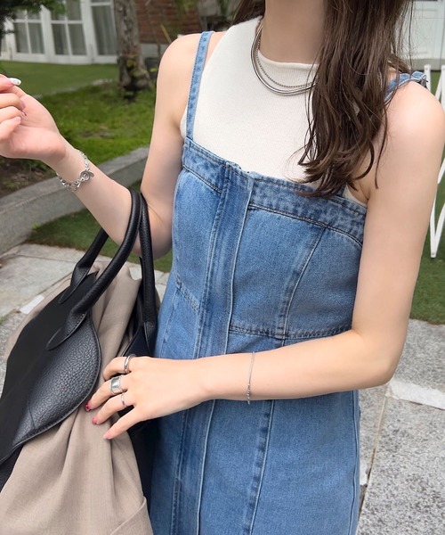 KOBE LETTUCE（コウベレタス）の「キャミストラップビスチェ風デニムジャンスカ（ジャンパースカート・レディース・ブルー/インディゴブルー・L/M）」の13枚目の写真