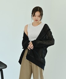 【BLK001】クロシェ編みすっきりジップカーデ
