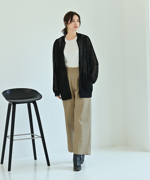 STYLE DELI(スタイルデリ)の「【BLK001】クロシェ編みすっきりジップカーデ(カーディガン/ボレロ・レディース・ブルーグレー/ブラック・FREE)」の3枚目の写真
