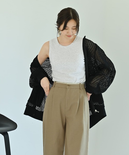 STYLE DELI(スタイルデリ)の「【BLK001】クロシェ編みすっきりジップカーデ(カーディガン/ボレロ・レディース・ブルーグレー/ブラック・FREE)」の6枚目の写真