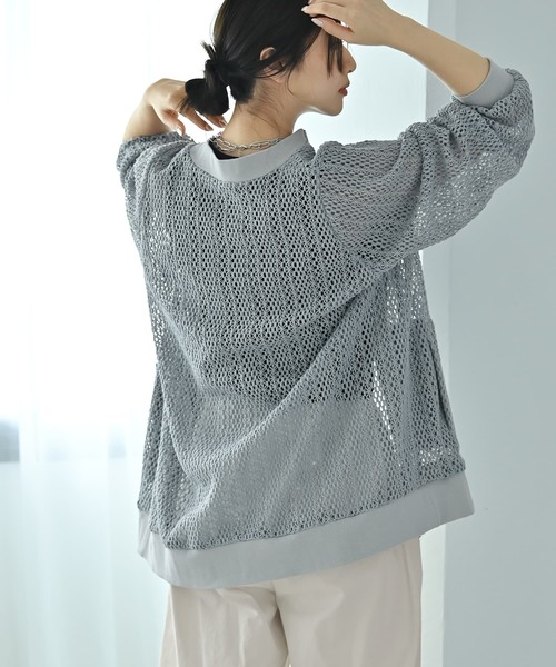 STYLE DELI(スタイルデリ)の「【BLK001】クロシェ編みすっきりジップカーデ(カーディガン/ボレロ・レディース・ブルーグレー/ブラック・FREE)」の15枚目の写真