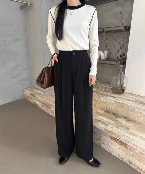 BANICO(バニコ)の「ハイウエストタックストレートパンツ(スラックス・レディース・ブラック/ホワイト・LARGE/MEDIUM/SMALL)」の8枚目の写真
