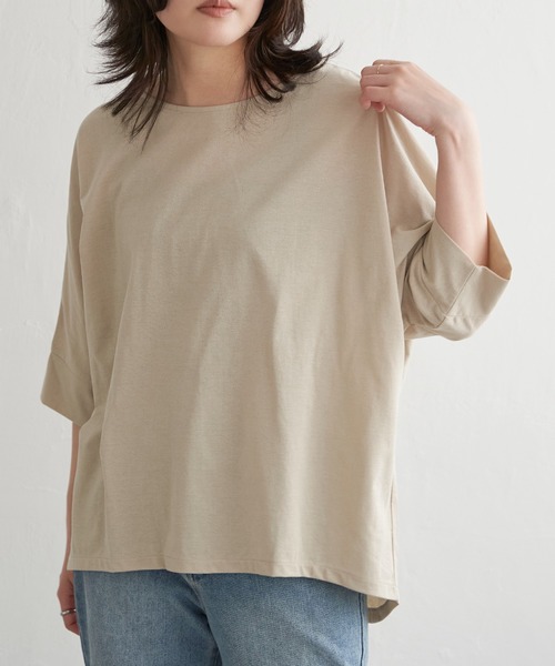 VENCEEXCHANGE(ヴァンスエクスチェンジ)の「5分袖プルオーバー(Tシャツ/カットソー・レディース・ブルー/ブラック/オリーブ/ベージュ/レッド・L/M/S)」の1枚目の写真