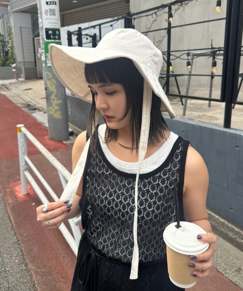 CIAOPANIC TYPY（チャオパニックティピー）の「【UV】アソート柄紐付きHAT（ハット・レディース・ブラック/オフホワイト/ブラウン・ONE SIZE）」の2枚目の写真