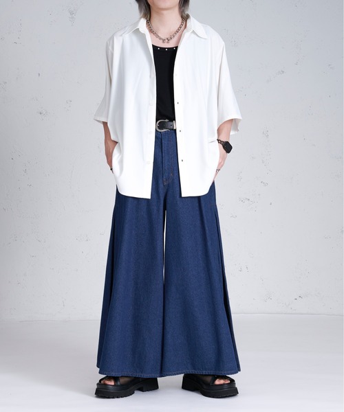 Ellno Loset(エルノロゼット)の「スーパーフレアバギーデニム(デニムパンツ・メンズ・ネイビー/ブラック・マルチサイズ)」の5枚目の写真