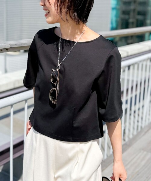 ビーズ装飾 黒 半袖Tシャツ　NOLLY'S セール】刺繍ショートTシャツ（Tシャツ/カットソー）｜NOLLEY'S