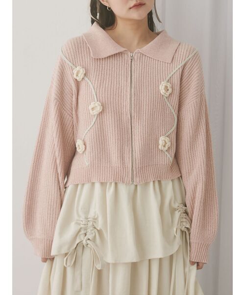 セール】お花咲いたzipニットカーディガン（カーディガン/ボレロ