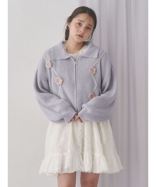 merry jenny（メリージェニー）の「お花咲いたzipニットカーディガン（カーディガン/ボレロ・レディース・アイボリー/ブルー/ピンク・FREE）」の6枚目の写真