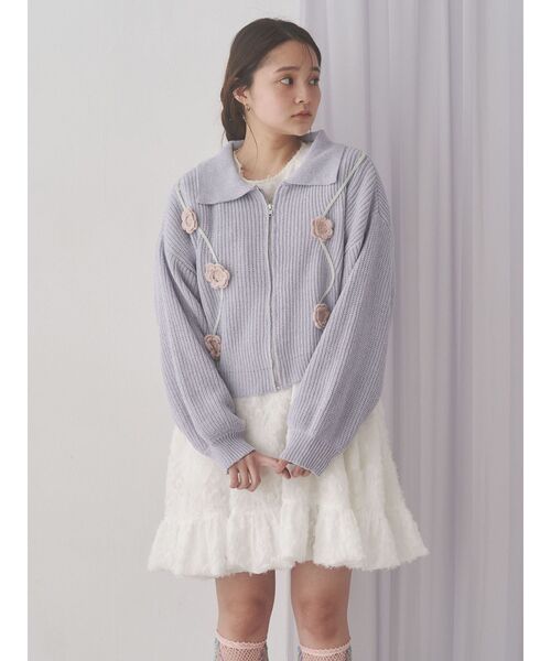 セール】お花咲いたzipニットカーディガン（カーディガン/ボレロ