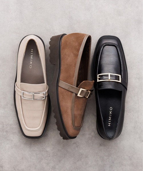 HIMIKO(ヒミコ)の「【HIMIKO】【撥水】トラックソールスクエアバックルローファー/651321(ローファー・レディース・ブラック/アイボリー/ブラウン・22.0cm/23.0cm/24.0cm/25.5cm/22.5cm/23.5cm/24.5cm/25.0cm)」の4枚目の写真
