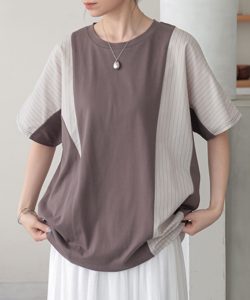 n'OrLABEL(ノアールレーベル)の「異素材切替ドルマンカットソー(Tシャツ/カットソー・レディース・アイボリー/モカ/ネイビー・FREE)」の2枚目の写真