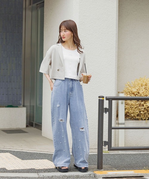 GLOBAL WORK(グローバルワーク)の「GIRLデザインデニム/AND YUA ANY GLOBAL WORK(グローバルワーク)の「GIRLデザインデニム/AND YUA ANY