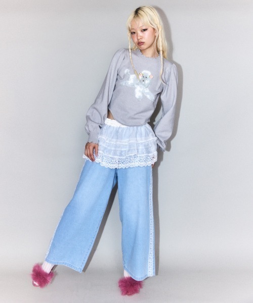 Candy Stripper（キャンディストリッパー）の「SHEER SKIRT LAYERED DENIM パンツ（デニムパンツ・レディース・ライトインディゴブルー/インディゴブルー・FREE）」の3枚目の写真