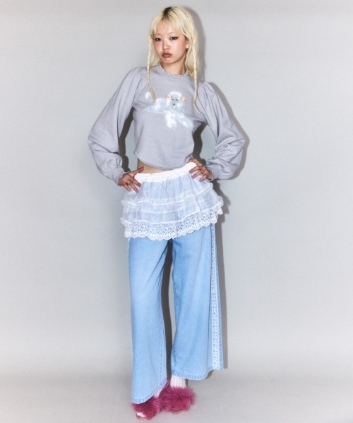 Candy Stripper（キャンディストリッパー）の「SHEER SKIRT LAYERED DENIM パンツ（デニムパンツ・レディース・ライトインディゴブルー/インディゴブルー・FREE）」の4枚目の写真