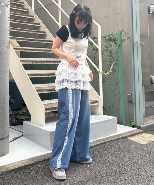 Candy Stripper（キャンディストリッパー）の「SHEER SKIRT LAYERED DENIM パンツ（デニムパンツ・レディース・ライトインディゴブルー/インディゴブルー・FREE）」の7枚目の写真