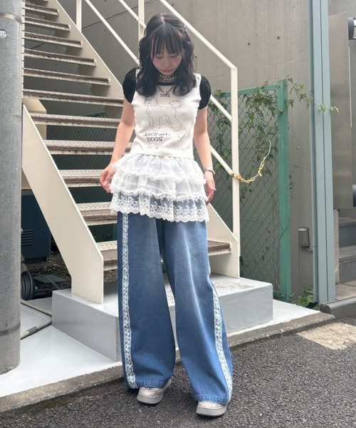 Candy Stripper（キャンディストリッパー）の「SHEER SKIRT LAYERED DENIM パンツ（デニムパンツ・レディース・ライトインディゴブルー/インディゴブルー・FREE）」の5枚目の写真