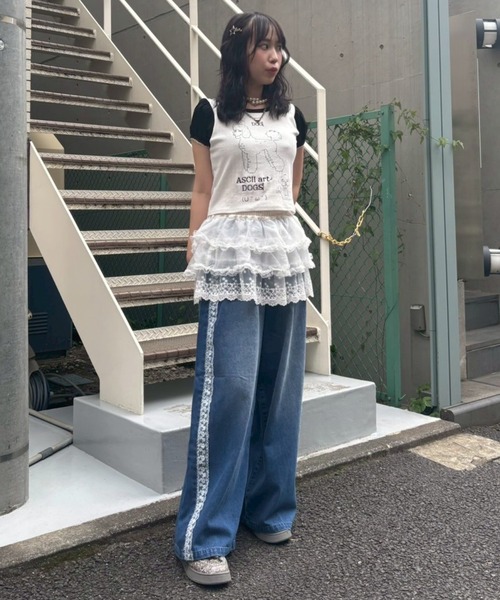 Candy Stripper（キャンディストリッパー）の「SHEER SKIRT LAYERED DENIM パンツ（デニムパンツ・レディース・ライトインディゴブルー/インディゴブルー・FREE）」の6枚目の写真