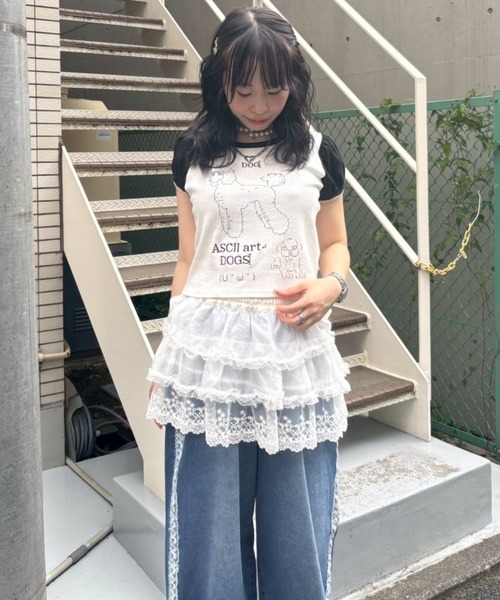 Candy Stripper（キャンディストリッパー）の「SHEER SKIRT LAYERED DENIM パンツ（デニムパンツ・レディース・ライトインディゴブルー/インディゴブルー・FREE）」の8枚目の写真