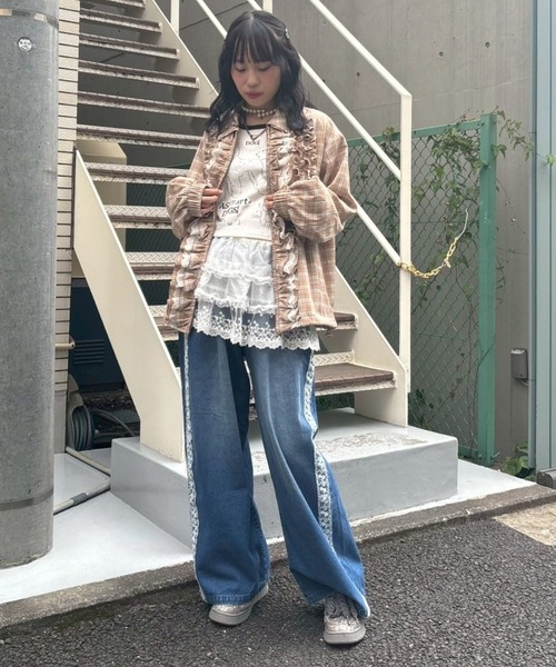Candy Stripper（キャンディストリッパー）の「SHEER SKIRT LAYERED DENIM パンツ（デニムパンツ・レディース・ライトインディゴブルー/インディゴブルー・FREE）」の11枚目の写真