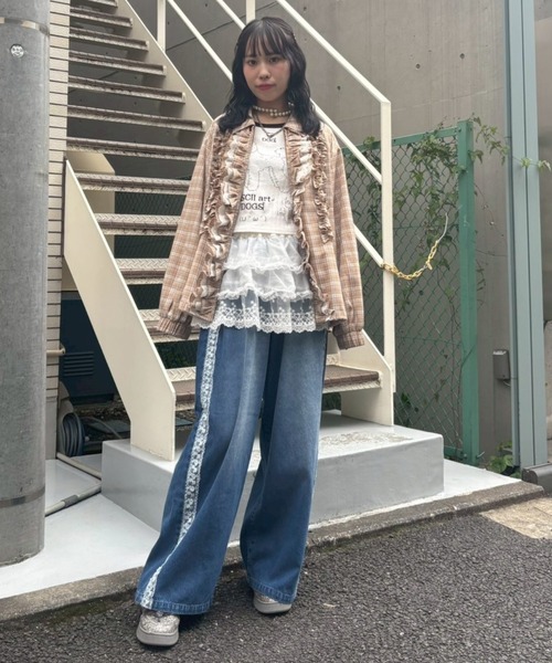 Candy Stripper（キャンディストリッパー）の「SHEER SKIRT LAYERED DENIM パンツ（デニムパンツ・レディース・ライトインディゴブルー/インディゴブルー・FREE）」の10枚目の写真