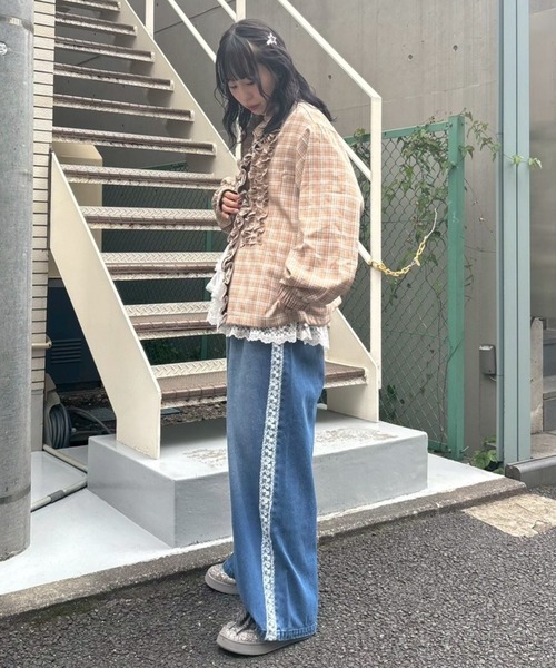 Candy Stripper（キャンディストリッパー）の「SHEER SKIRT LAYERED DENIM パンツ（デニムパンツ・レディース・ライトインディゴブルー/インディゴブルー・FREE）」の13枚目の写真