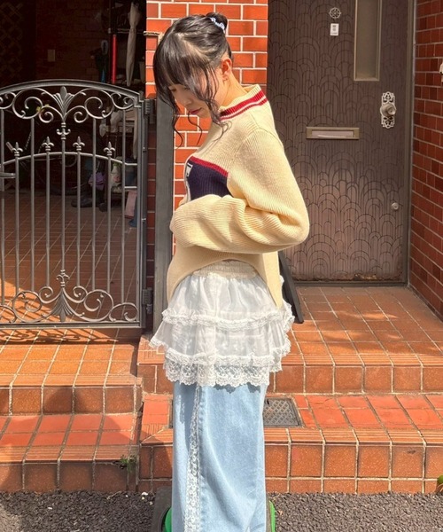 Candy Stripper（キャンディストリッパー）の「SHEER SKIRT LAYERED DENIM パンツ（デニムパンツ・レディース・ライトインディゴブルー/インディゴブルー・FREE）」の18枚目の写真