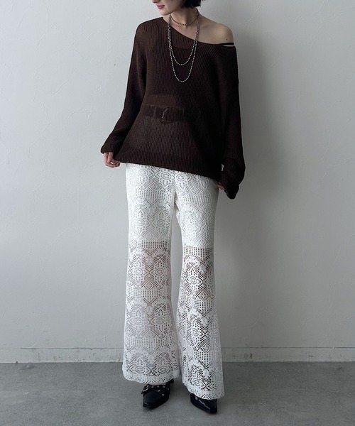 PAGEBOY（ページボーイ）の「レースワイドフレアパンツ（その他パンツ・レディース・ホワイト/ブラック・FREE）」の3枚目の写真