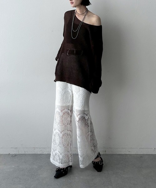 PAGEBOY（ページボーイ）の「レースワイドフレアパンツ（その他パンツ・レディース・ホワイト/ブラック・FREE）」の4枚目の写真