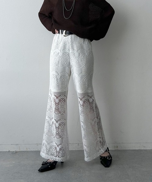 PAGEBOY（ページボーイ）の「レースワイドフレアパンツ（その他パンツ・レディース・ホワイト/ブラック・FREE）」の6枚目の写真