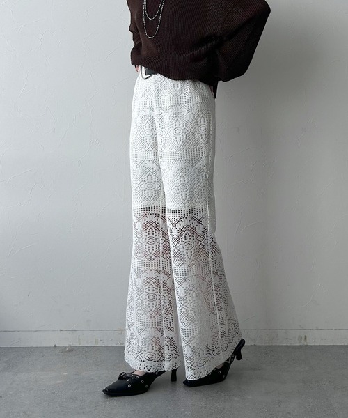 PAGEBOY（ページボーイ）の「レースワイドフレアパンツ（その他パンツ・レディース・ホワイト/ブラック・FREE）」の7枚目の写真