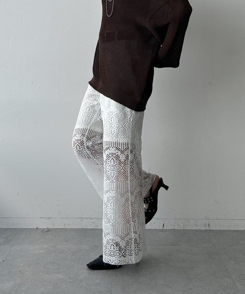 PAGEBOY（ページボーイ）の「レースワイドフレアパンツ（その他パンツ・レディース・ホワイト/ブラック・FREE）」の8枚目の写真