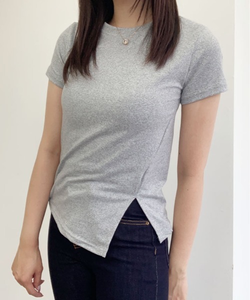 kirakiraShop(キラキラショップ)の「サイドスリット 半袖 Tシャツ(ニット/セーター・レディース・グレー/ベージュ/ブラック/ホワイト・FREE)」の13枚目の写真