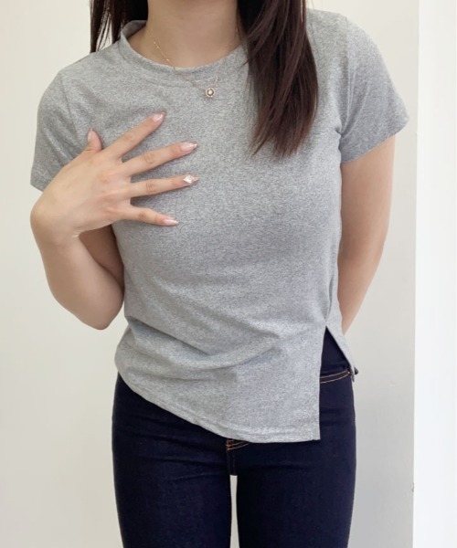 kirakiraShop(キラキラショップ)の「サイドスリット 半袖 Tシャツ(ニット/セーター・レディース・グレー/ベージュ/ブラック/ホワイト・FREE)」の12枚目の写真