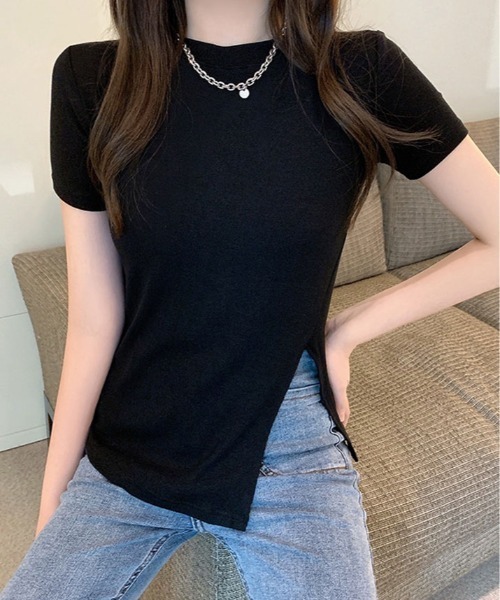 kirakiraShop(キラキラショップ)の「サイドスリット 半袖 Tシャツ(ニット/セーター・レディース・グレー/ベージュ/ブラック/ホワイト・FREE)」の8枚目の写真