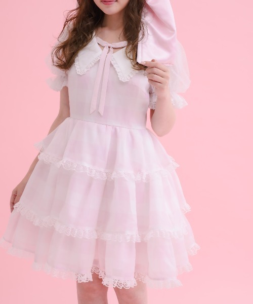 Fairy gingham tiered doll ワンピース ピンク mellfy memory（メルフィーメモリー）の「Fairy gingham tiered doll