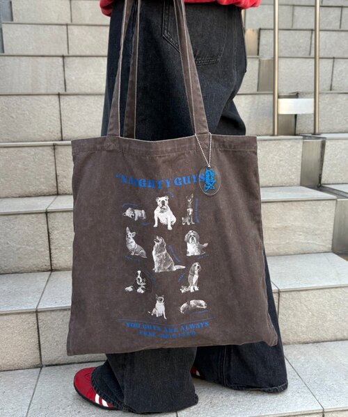 わんこバッグ SOUNDSGOOOOD】犬プリントチャーム付きトートバッグ（トート