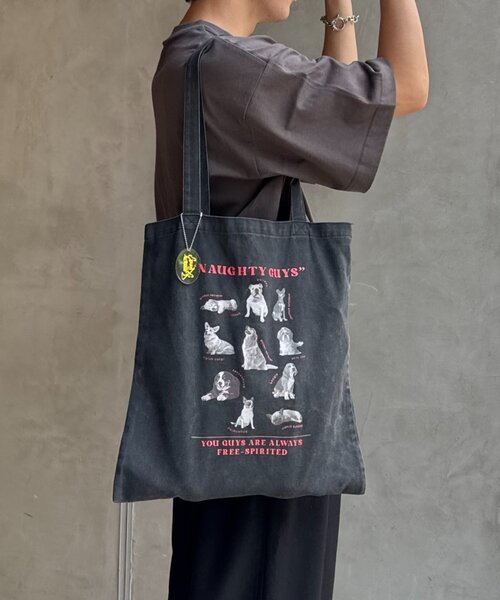 セール】【SOUNDSGOOOOD】犬プリントチャーム付きトートバッグ