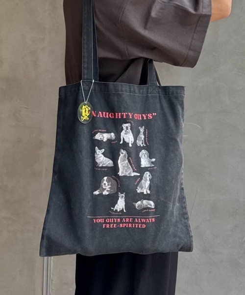 SOUNDSGOOOOD】犬プリントチャーム付きトートバッグ（トート