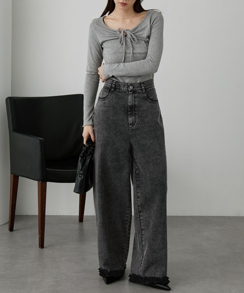 nui nullu（ヌイヌル）の「【nui nullu】ヴィンテージライクフリルデザインワイドデニムパンツ（デニムパンツ・レディース・ブラウン/ブラック/ブルー・L/M/S）」の21枚目の写真